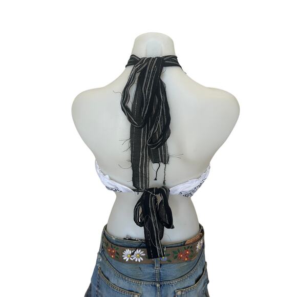 Bandana Halter Top Crop One Size Festival Western White Handcrafted Unique NEW - Picture 3 of 5